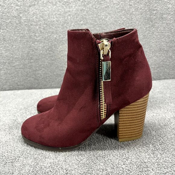 Apt 9 Boots Womens 5.5 Med Burgundy Red Wine Maroon Booties Block Heels - Picture 6 of 14